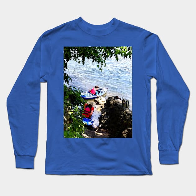 Fishing - Father and Son Launching Kayaks Long Sleeve T-Shirt by SusanSavad